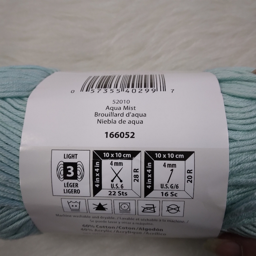 YARN Bernat Softee Baby Cotton, 4.2 Ounces, Aqua Mist - Picture 3 of 6